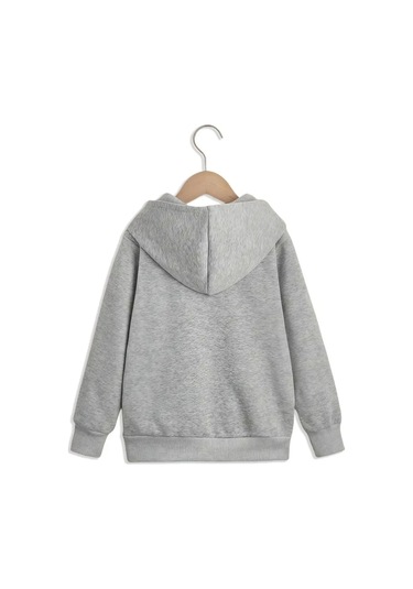 Kışlık Kapüşonlu Sweatshirt, Çocuk Pembe Panter Baskılı Gri