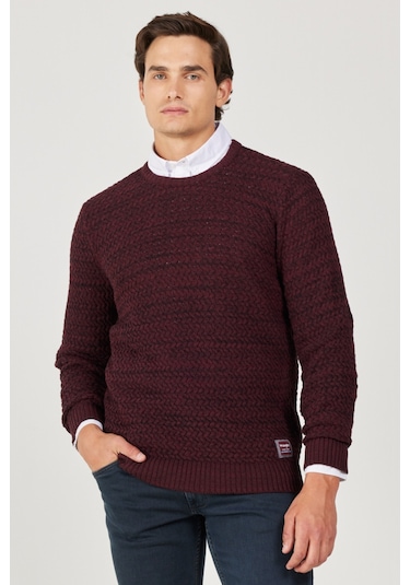 Wrangler Regular Fit Normal Kesim Bisiklet Yaka Bordo Erkek Triko Kazak W232580810 Bordo