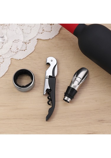 Yystore Şarap Tirbuşon 3 Parçalı Set Ts-19872 Yaratıcı Depolama Seti Siyah
