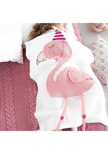 Sones Flamingo Örgü Battaniye Karikatür Uyku Tulumu Ölçü: 60x120cm Mavi