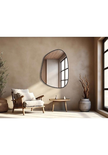 Asimetrik Ayna 75x55 Cm Konsol Aynası, Dresuar Aynası, Duvar Aynası, 1.kalite Şişecam Ayna 75 X 55 Siyah