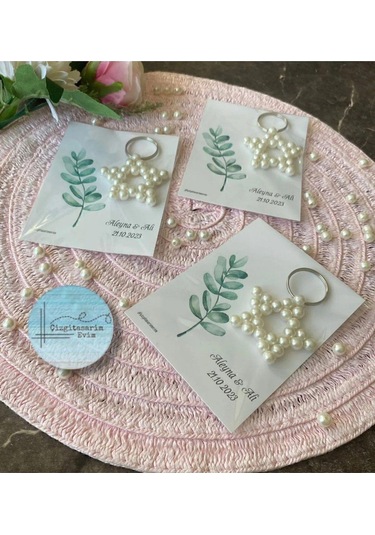 15 Adet İnci Yıldız Anahtarlık Nikah Düğün Kına Nişan Sünnet Hafizlik Vers. 40