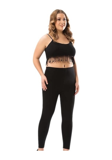 Kota Bayan Battal Beden Likralı Penye Düz Uzun Tayt 4000 Siyah