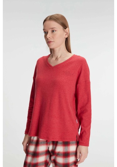 Pamuklu Kışlık Kare Desenli Uzun Kol Pijama Takımı Kırmızı