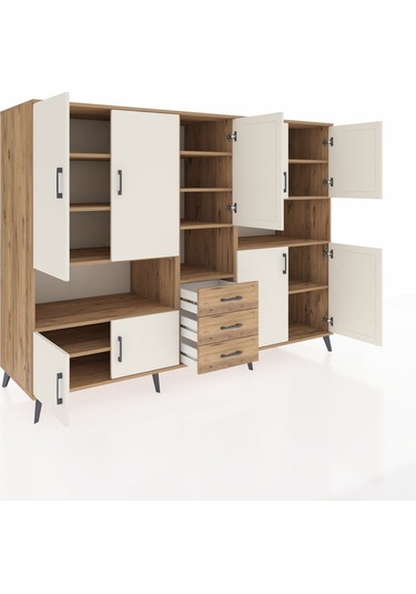 Kronos Dolap 13 Raflı 3 Çekmeceli 9 Kapaklı 220x59x163 Çam-aytaşı Çam-aytaşı/çam