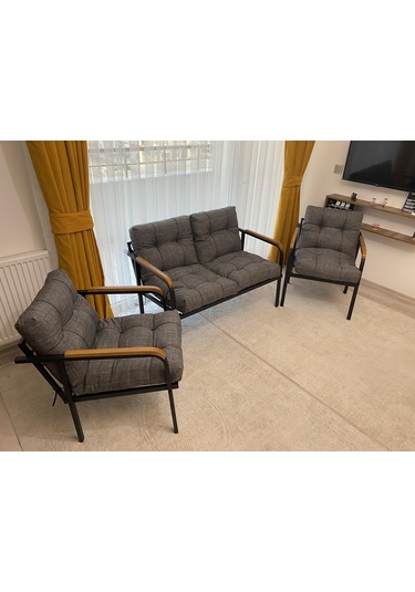 Modern Jüpiter Balkon, Bahçe, Cafe - Metal Kanepe Koltuk Takımı - 2+1+1 Antrasit Modernsh19 Antrasit