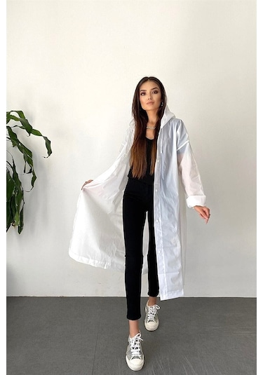 Marlux M21M Unisex Kapüşonlu Çıtçıtlı Eva Yağmurluk - Beyaz