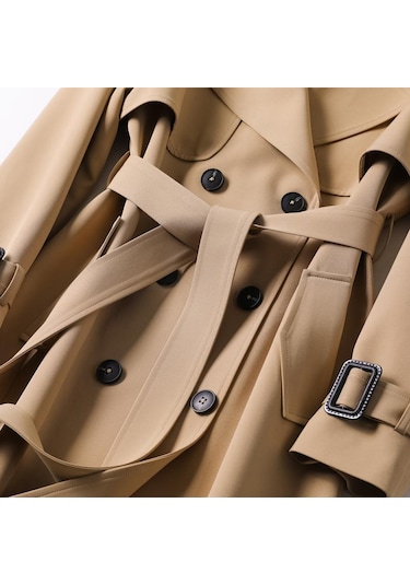 Uzun Moda İngiliz Tarzı Şık Tesettüre Uygun Dış Giyim Kadın Ceket Haki