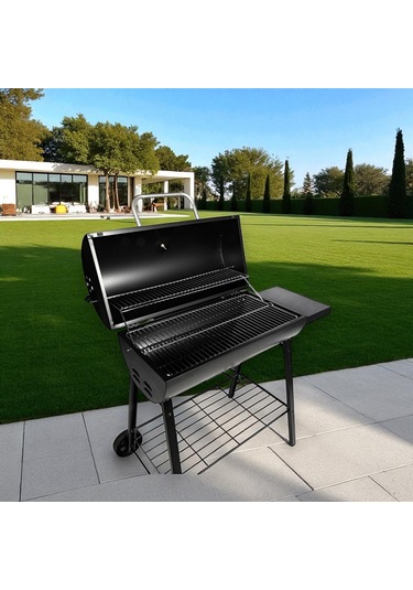 Kapaklı Varil Tip Kömürlü Mangal Paslanmaz Çelik Termometreli