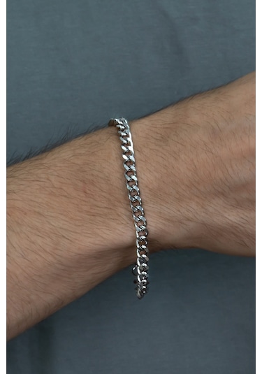 Küba Gurmet Erkek Çelik Zincir Bileklik 7 Mm 21 Cm Eck29B Beyaz