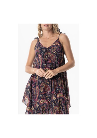 Askılı Vual Afrodit Midi Boy Yazlık Elbise Şal Lacivert 6215 Şal Yeşil