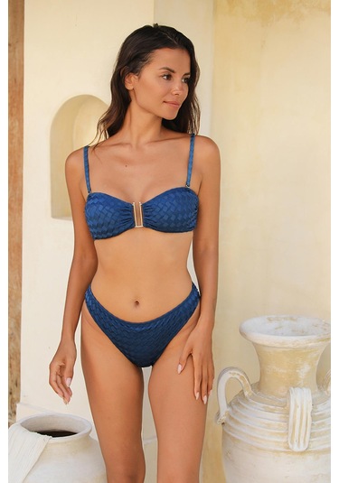 Olympos Petrol Mavisi Straplez Çıkarılabilir Pedli Bikini Üst Mavi