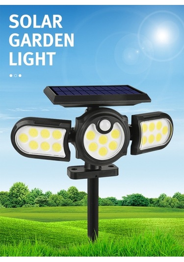 Besthome1 3 Kafa Güneş Enerjili Duvar/zemin Lambası, 78cob Led Beyaz Işık, 3 Mod, 2x1200mah Batarya, Ip65 Koruma