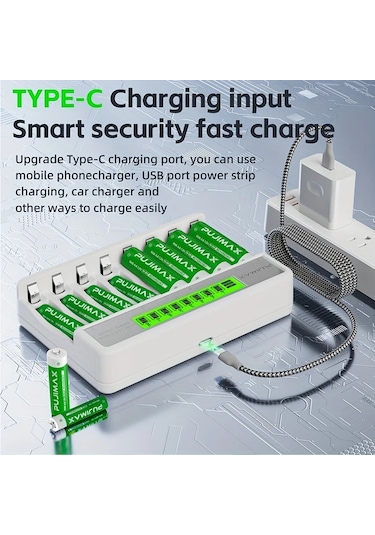 Xuweiwei Pujımax 013 8 Yuva Beyaz Lcd Ekran Akıllı Şarj Cihazı Usb Güç Modu Hızlı Şarj Aa Aaa Batarya