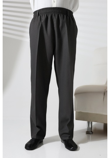 Erkek Beli Lastikli Cepli Hac Ve Umre Kışlık Yün Efektli Şalvar Pantolon - Füme İsr Füme