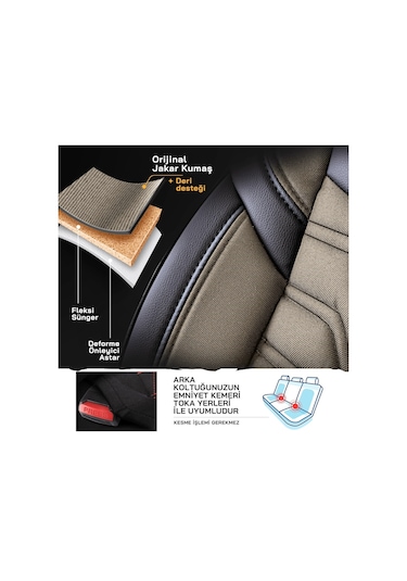 Panda Berlin Serisi Jakar Kumaş Oto Koltuk Kılıfı - Bej - Siyah
