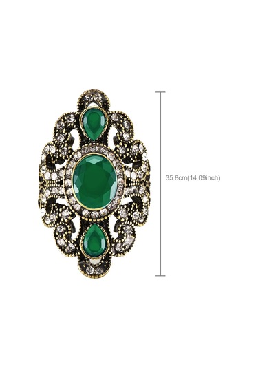 Vintage Ethnic Style Exquisite Carved Inlaid Acrylic Resin Hollow Ring, Ring Size:7 Green Çok Renkli