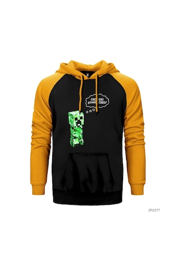 Minecraft Creepers Gonna Creep Sarı Reglan Kol Kapşonlu Sweat Sarı