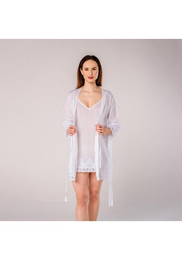 Pearl Dantelli Kadın Bride Gelin Sabahlığı Beyaz