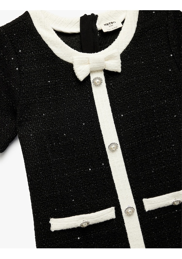 Koton Bol Kalıp Bisiklet Yaka Düğmeli Kurdele Detaylı Kısa Kollu Elbise Siyah 6wkg80033aw Siyah