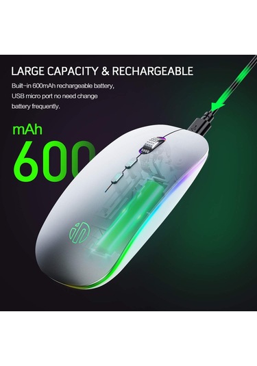 Kablosuz Şarj Edilebilir 2.4g Kablosuz Fareler Sessiz Tıklama Led Işıklı Usb Alıcı Gümüş Diğer