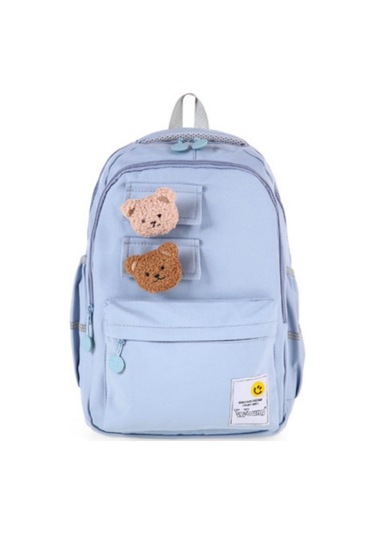 Young 51666 İki Ayıcık Maskotlu Okul Çantası Sırt Çantası, Lise Çantası,spor Çanta, Günlük Çanta Mavi Desenli