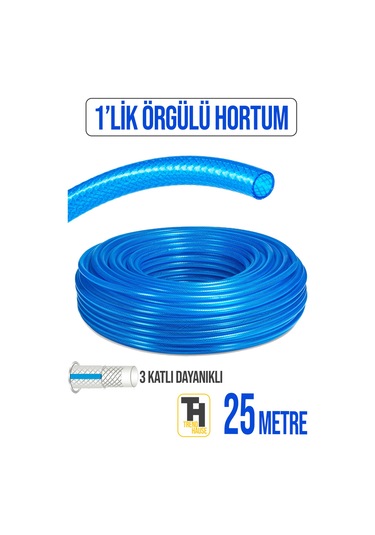 1'lik Örgülü Bahçe Hortumu Çatlamaz, Kırılmaz, Esnek 25 Metre Mavi