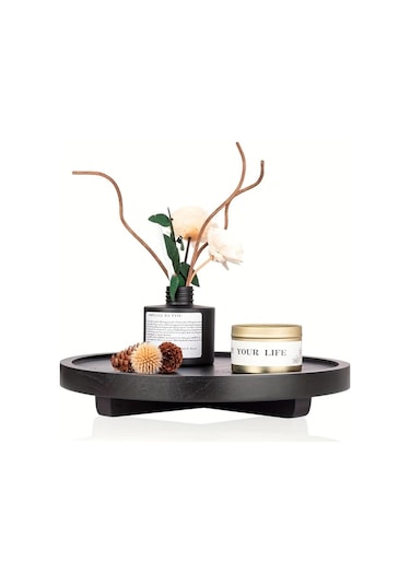 Willowhaven Beyaz Doğal Rubberwood Yuvarlak Dekoratif Tepsi - Çiftlik Evi, Modern Beyaz