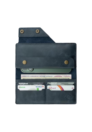 Twingold İsme Özel Dikey Çıtçıtlı Uzun Cüzdan - %100 Rainbow Deri - A010006 - Lacivert Lacivert