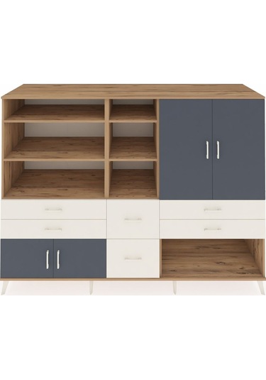 Kronos Dolap 10 Raflı 6 Çekmeceli 4 Kapaklı 220x59x163 Çam-antras Çam-antrasit/aytaşı