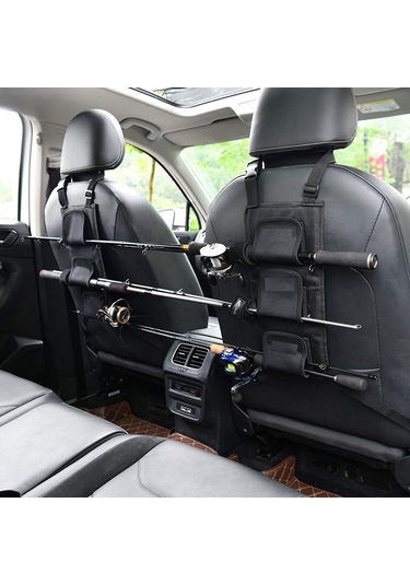 Teltree Araç Arka Koltuk Balıkçılık Kamışı Tutucu Seti - Sürekli Sabitleme, Araç İçi Balıkçılık Gereci Siyah, 38x18cm