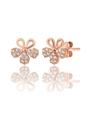 925 ayar Gümüş Rose kaplama Çiçek Modeli küpe