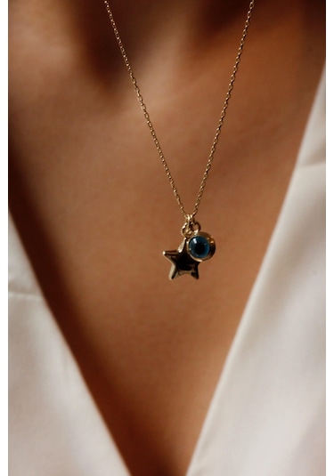 Diamine 14 Ayar Altın Nazar Boncuklu Yıldız Kolye