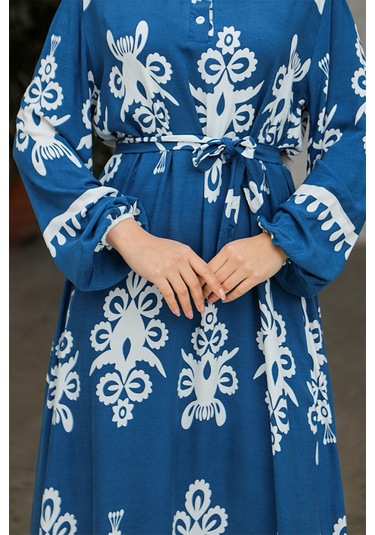 Edvil Dokuma Viskon Elbise 846 - İndigo