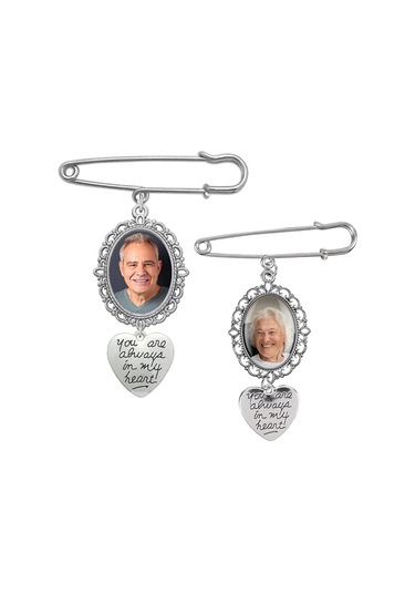 Padalink Evlilik Fotoğrafı Hatırlama Broşu - Gelin Gelin Damat Akraba İçin 2 Adet Alüminyum Portre Çerçevesi Pendan Gümüş