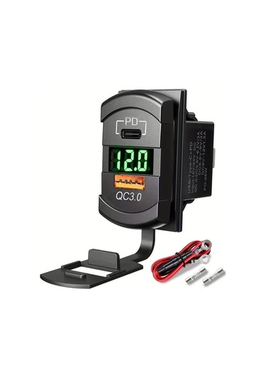 Honeybeeshop 12v 24v Usb Kollu Anahtar Priz Kapagi Yeşil Işık Tel Sigorta Pd Qc3.0 Led Voltmetreli Tekne Karavan Motosiklet Deniz Anahtar Panelleri Icin