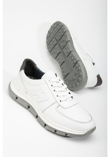 Hakiki Deri Erkek Günlük Ayakkabı Beyaz H Model Eva Taban-3481 Beyaz