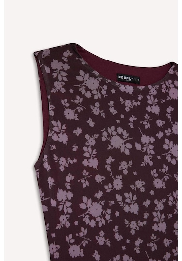 Defacto Coool Bisiklet Yaka Desenli Tül Kolsuz Mini Elbise F0415ax25wnbr232 Bordo