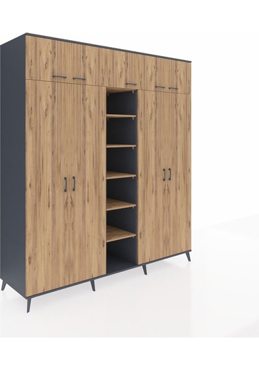 Kronos Dolap 18 Raflı 9 Kapaklı 220x59x243 Antrasit-çam/çam Atlas Çam/atlas Çam