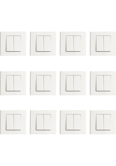12 Adet Ovivo Grano Beyaz Komütatör İkili Anahtar Çerçeve Dahil