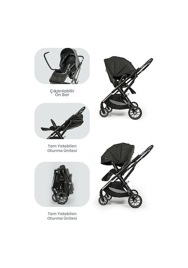 Kanz Thunder Kolay Katlanabilen Travel Sistem Bebek Arabası Oreoblack