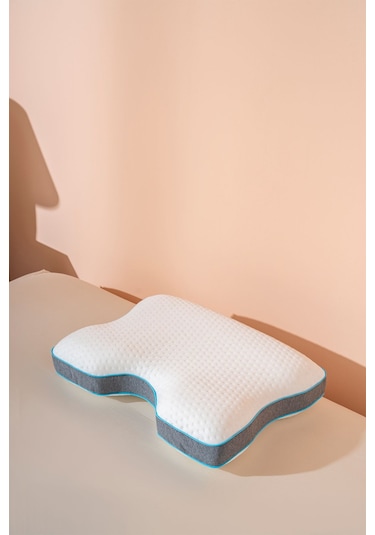 Boyun Destekli Ortopedik Visco Yastık Horlama Yastığı 55x40x12/10 Cm Beyaz