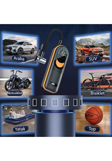 Polham 60w 4000mah Şarjlı 150psi Ultra Hızlı Lastik Şişirme Hava Kompresörü, Dijital Göstergeli Pompa