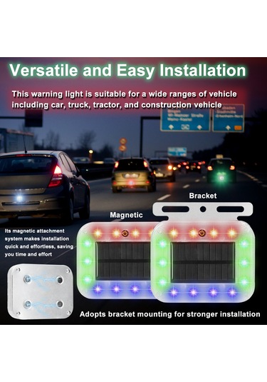 Dianziye Araç Güneş Enerjili Led Uyarı Lambası - 3 Flaş Modu, Ip66 Su Geçirmez, Yüksek Parlaklık, Li-poly Batarya, Kolay Kurulum Araçlar İçin