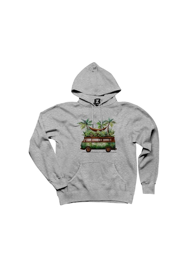 Volkswagen Jungle Van Gri Kapşonlu Sweatshirt Hoodie Siyah