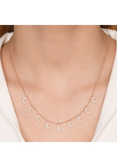 Zirkon Taşlı Pırlanta Montür Gümüş Rengi Kaplama Sıralı Taşlı Ay