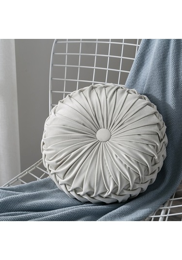 Atmak Yastık El Dikişli Pilili 3d Hollandalı Kadife Kabak 35cm-2 Ekru