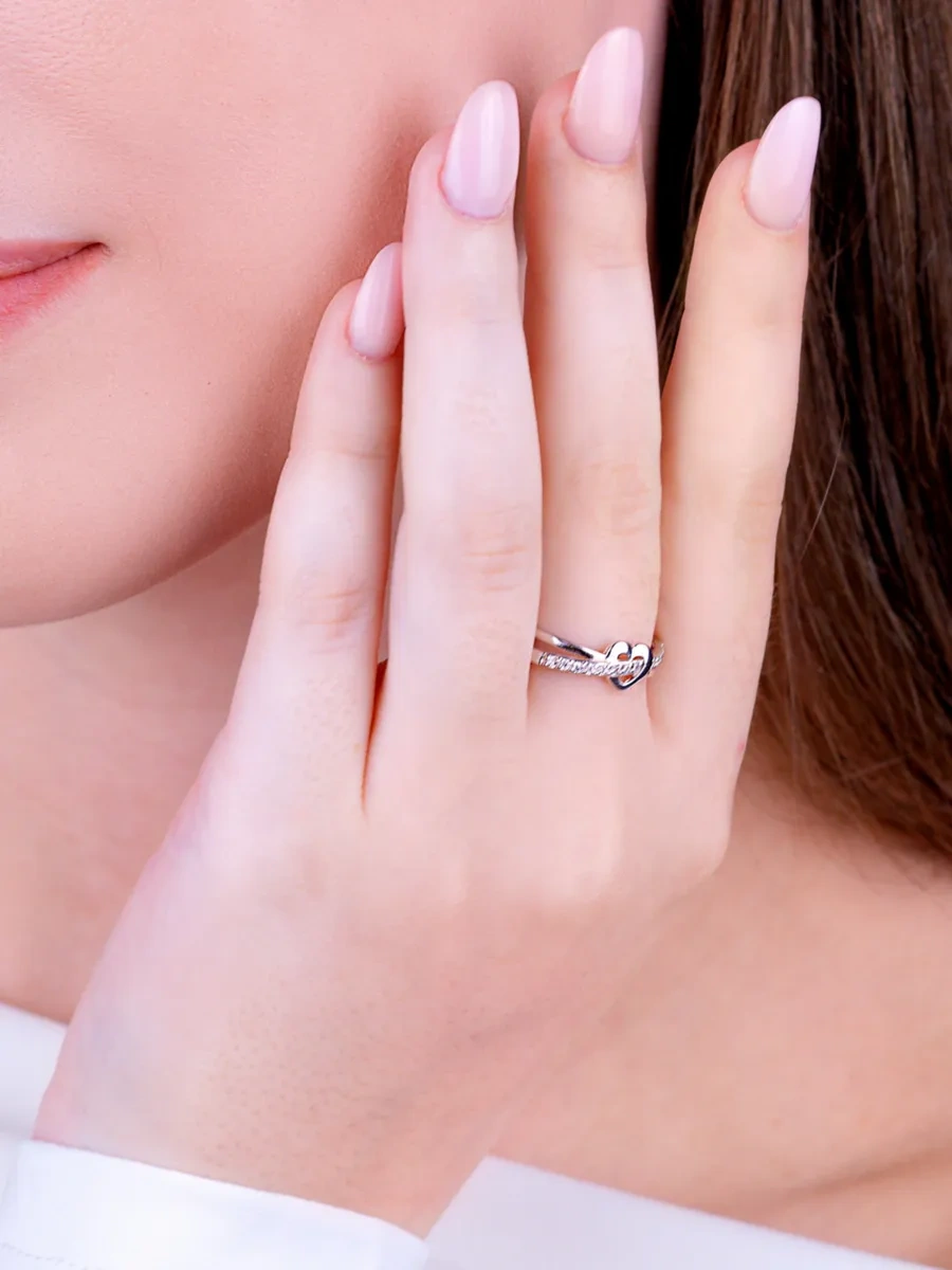 Torgovyj Dom Uvelir Holding Küpeye Kaydırma Çukurotundan Oluşan Gümüş Kalp Yüzük 412177814 Gümüş