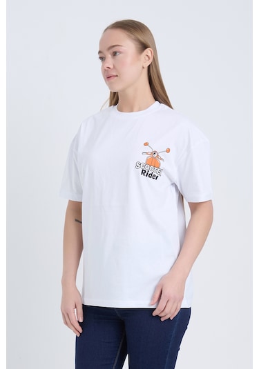 Velvoria Unisex Oversize Beyaz Scooter T-shirt