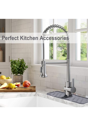 Youmex Gri Silikon Musluk Damla Tutucu Mat - Lavabo Ve Mutfak Tezgahı Kurulu Tutucu, Su Akışı Tasarımı İle Hijyenik Ve Temiz Gri